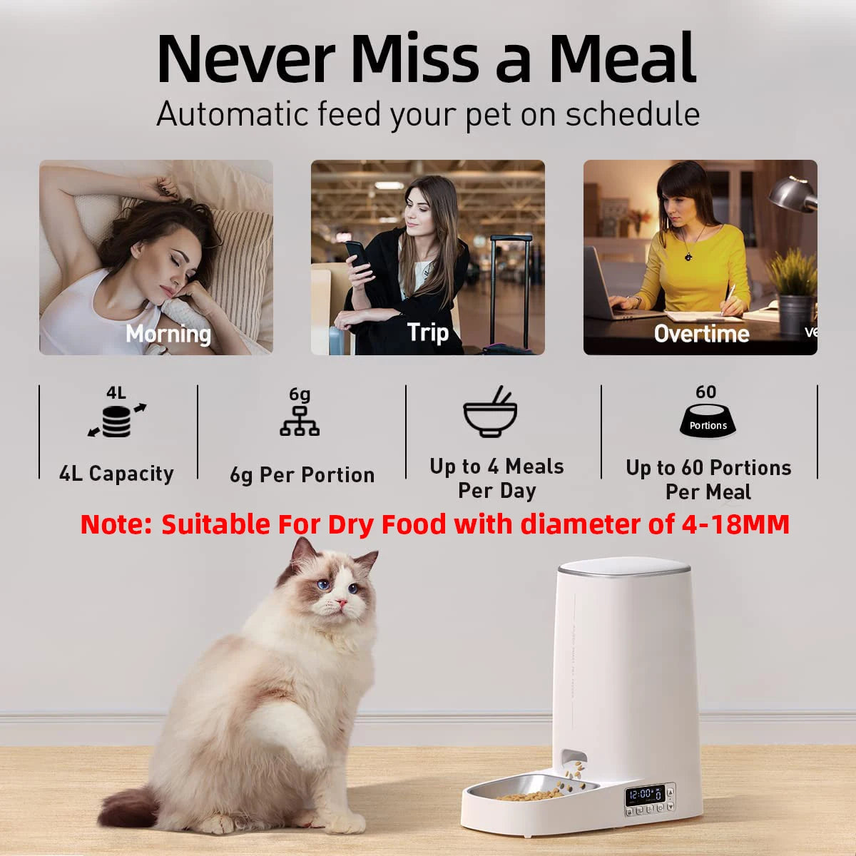ROJECO Automatic Pet Feeder Smart Control Cat Food Kibble Dispenser Button Version Auto Feeder For Cats Dogs Feeding Accessories