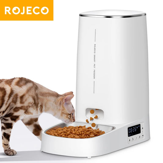 ROJECO Automatic Pet Feeder Smart Control Cat Food Kibble Dispenser Button Version Auto Feeder For Cats Dogs Feeding Accessories