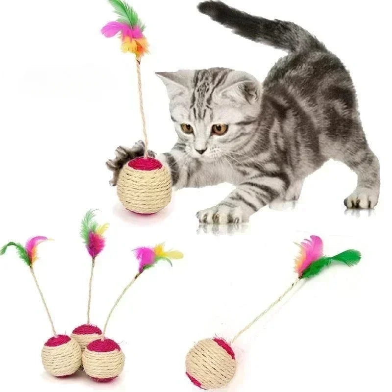 Balle à Griffer en Sisal avec Plume pour Chat